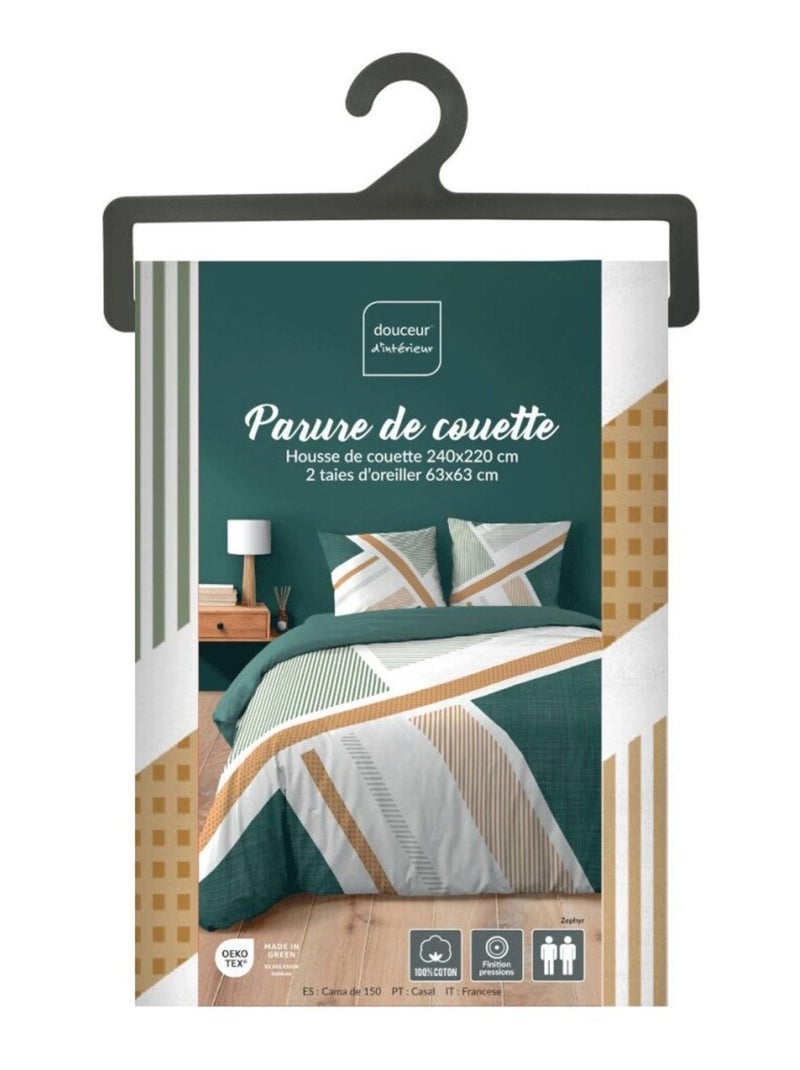 Housse de couette 240x220 + 2 taies ZEPHYR 100% coton Gris - Kiabi