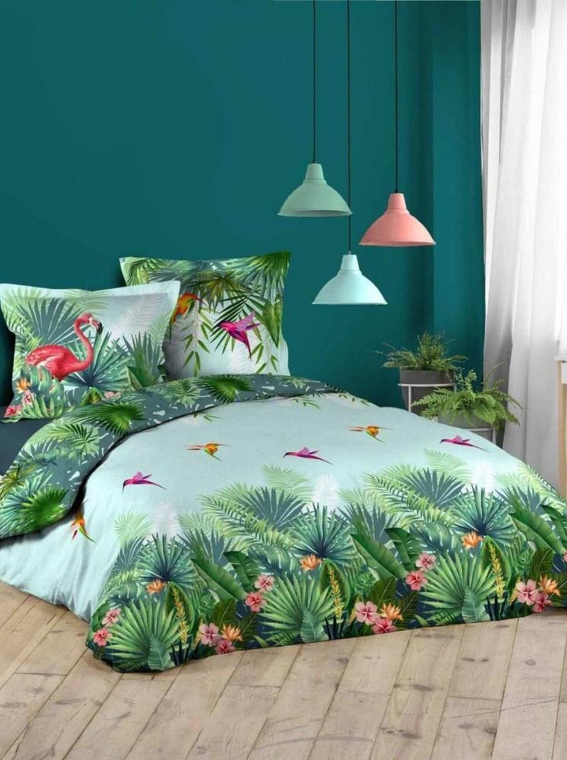 Housse de couette 240x220 Antigua + 2 taies coton Vert - Kiabi