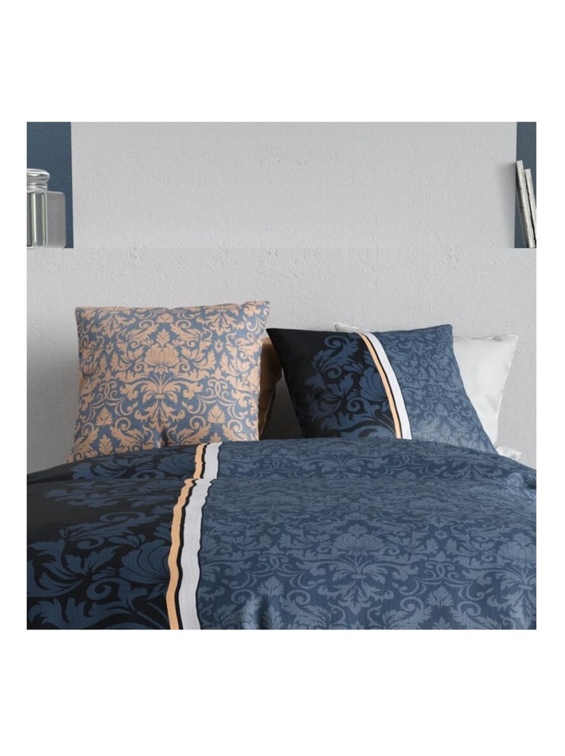 Housse de couette 240x220 ARABESQUE + 2 taies coton 57 fils Bleu - Kiabi