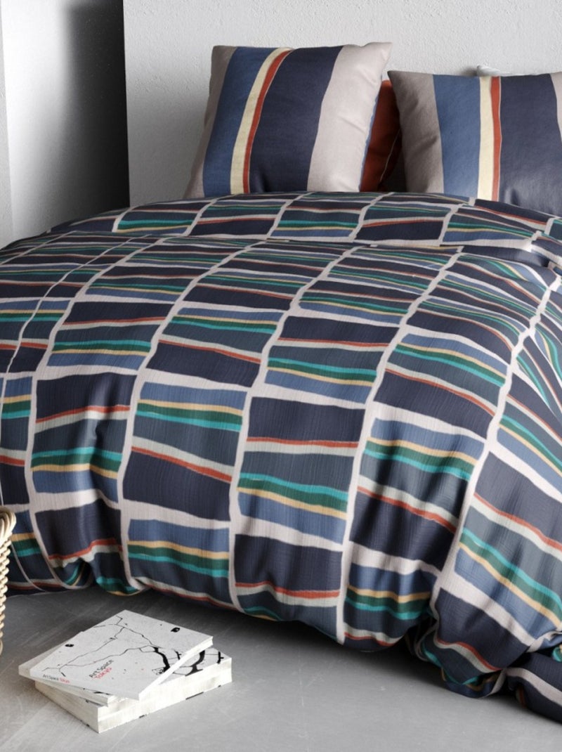 Housse de couette 240x220 ARTY + 2 taies coton 57 fils Bleu - Kiabi