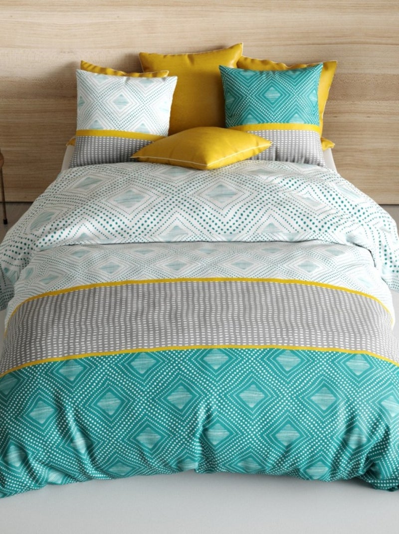 Housse de couette 240x220 AURAH + 2 taies coton 57 fils Vert - Kiabi