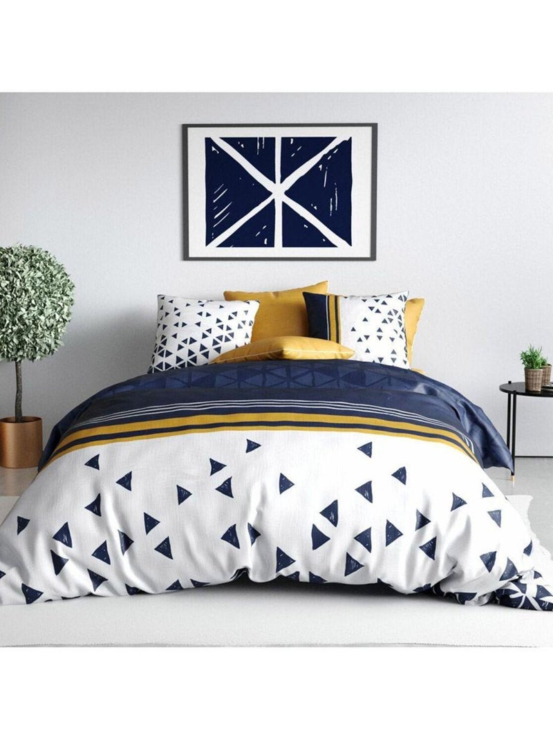 Housse de couette 240x220 Bandol + 2 taies 100% coton 57 fils Bleu - Kiabi
