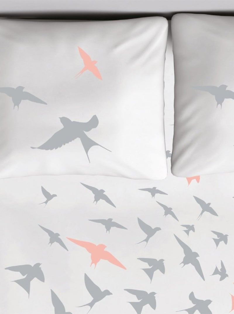 Housse de couette 240x220 Bird + 2 taies coton 57 fils Blanc - Kiabi
