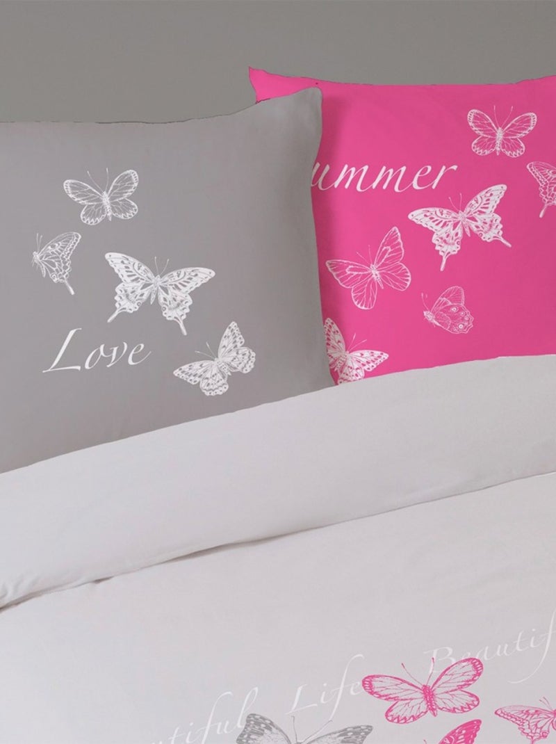 Housse de couette 240x220 Butterflies + 2 taies coton 57 fils Gris - Kiabi