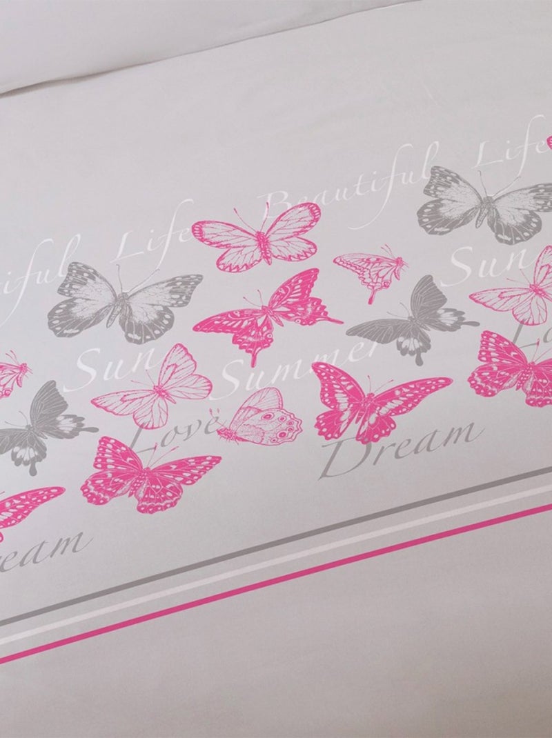 Housse de couette 240x220 Butterflies + 2 taies coton 57 fils Gris - Kiabi