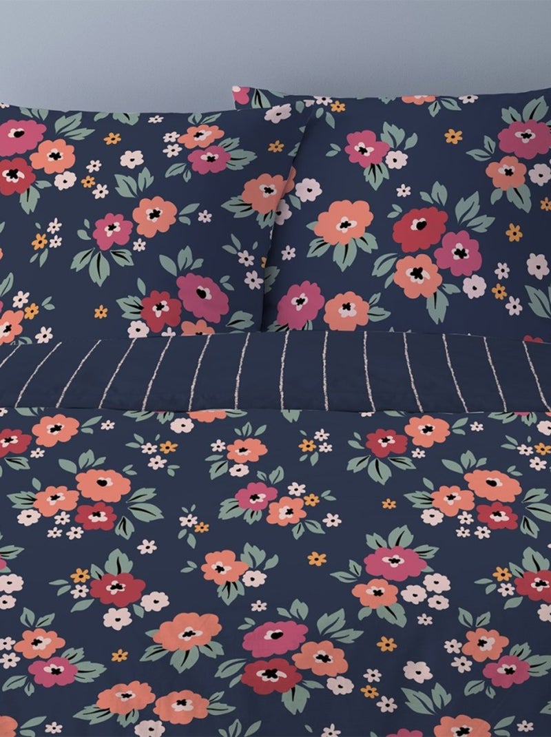 Housse de couette 240x220 Charlotte + 2 taies polycoton Bleu - Kiabi