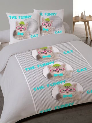 Housse de couette 240x220 Chaton + 2 taies coton 52 fils