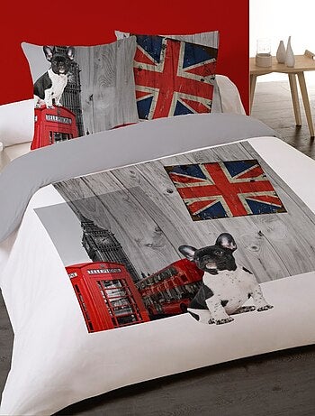 Housse de couette 240x220 DOG IN LONDON + 2 taies 100% coton