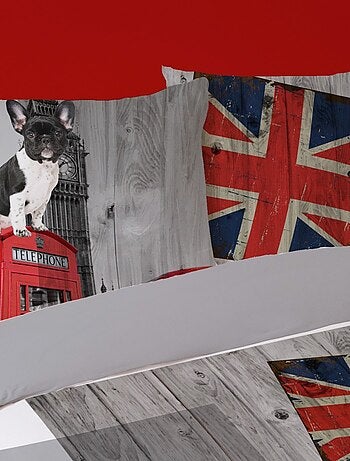 Housse de couette 240x220 DOG IN LONDON + 2 taies 100% coton