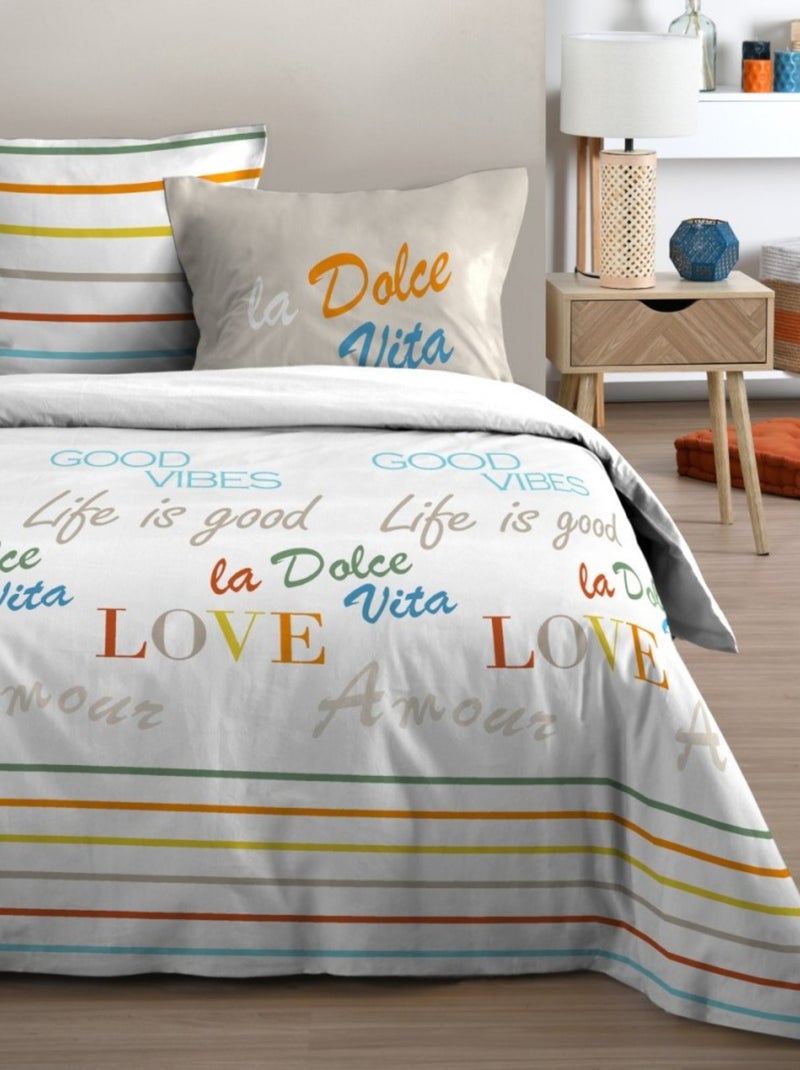 Housse de couette 240x220 DOLCE VITA + 2 taies coton 57 fils Multicolore - Kiabi