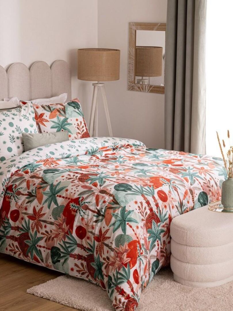 Parure De Lit 3 Pièces King Size Motif Floral Réversible - Housse De Couette + 2 Taies