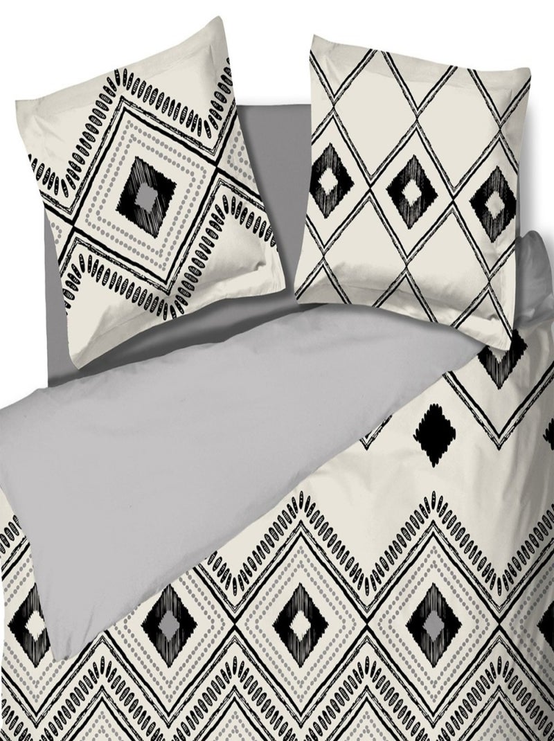 Housse de couette 240x220 Ethnique losange + 2 taies coton 42 fils Gris - Kiabi