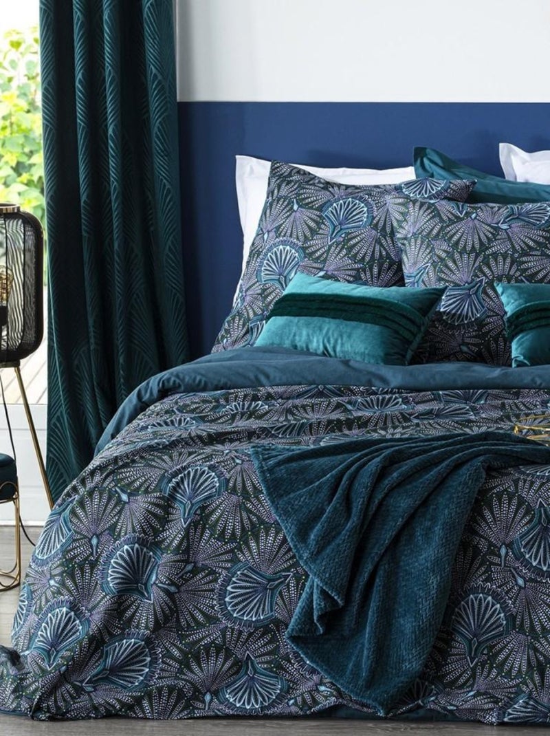 Housse de couette 240x220 Eventail + 2 taies 100% coton 57 fils Bleu - Kiabi