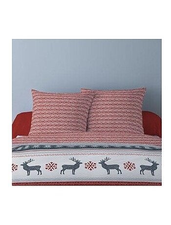 Housse de couette 240x220 FENRIS Rouge + 2 taies matière Polaire