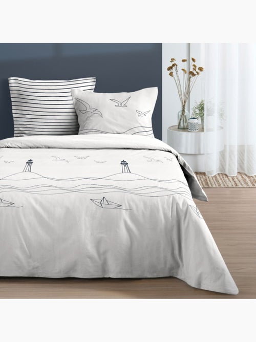 Housse de couette 240x220 finition rabat + 2 taies coton 57 fils - Kiabi