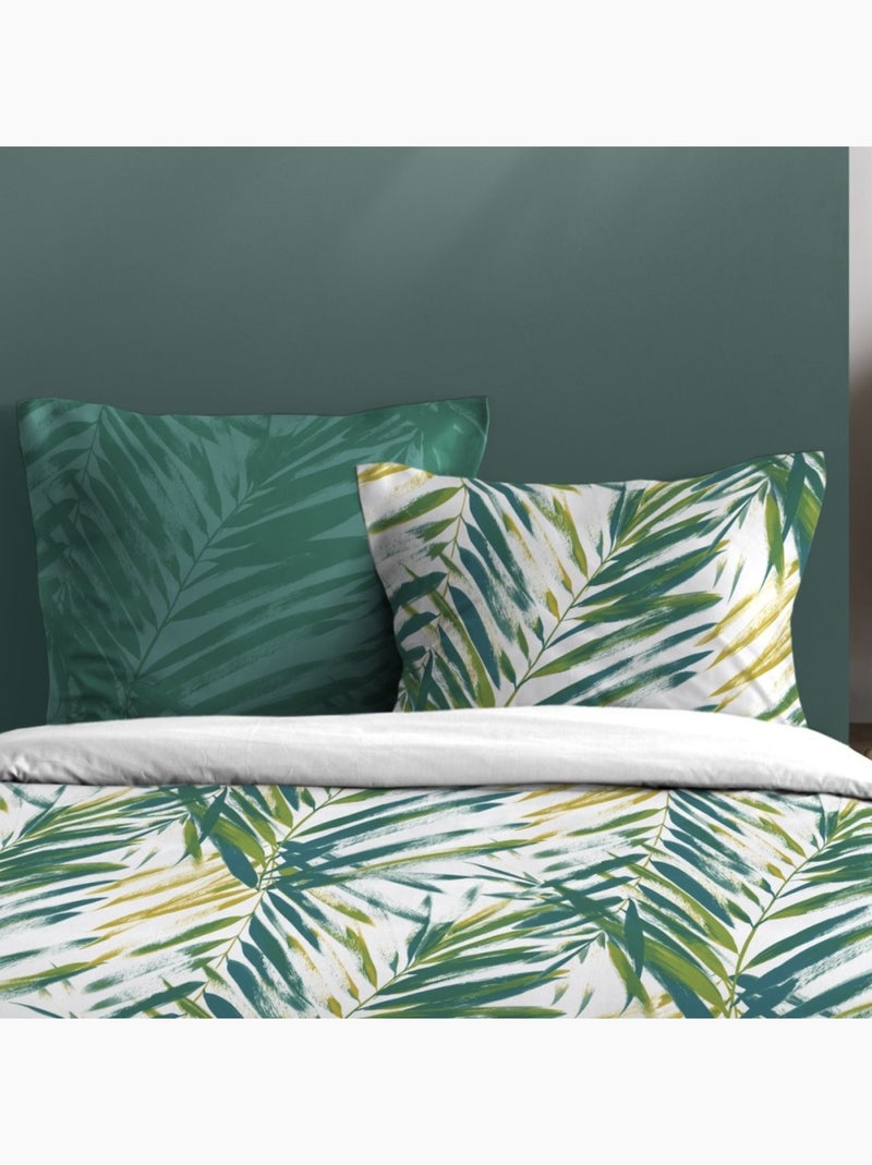 Housse de couette 240x220 finition rabat + 2 taies coton 57 fils Vert - Kiabi