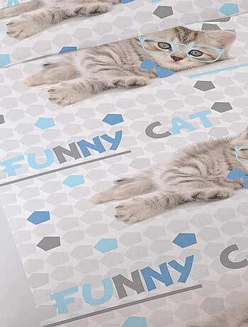 Housse de couette 240x220 Funny cat + 2 taies coton 41 fils