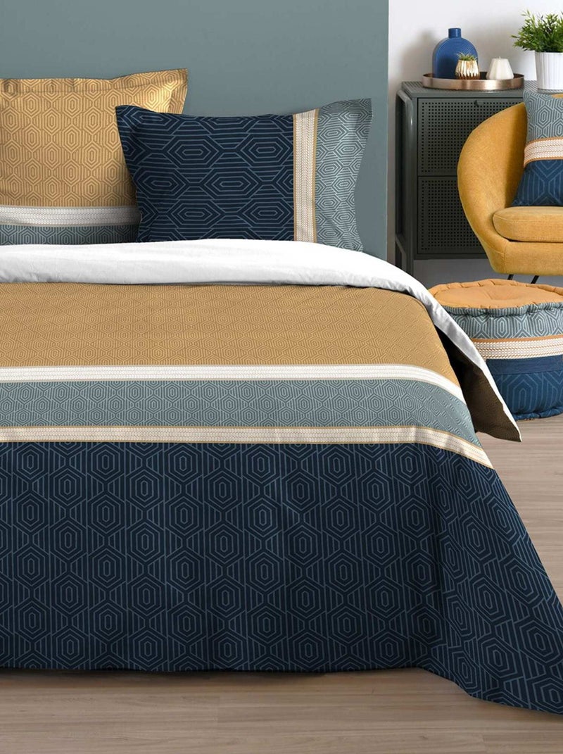 Housse de couette 240x220 Houston + 2 taies coton 57 fils Bleu - Kiabi