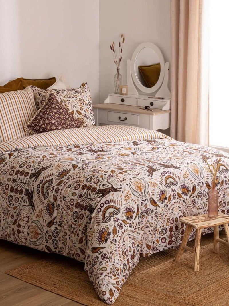 Housse de couette 240x220 Indie + 2 taies coton 57 fils Beige - Kiabi