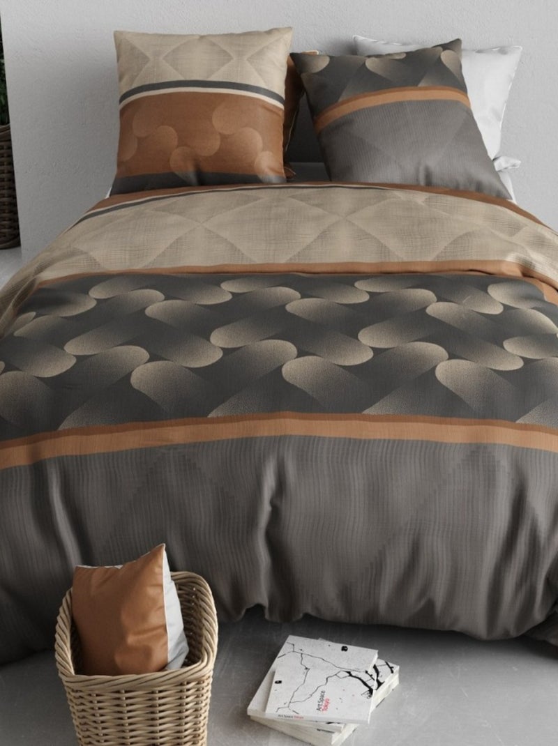 Housse de couette 240x220 JASPE + 2 taies coton 57 fils Marron - Kiabi
