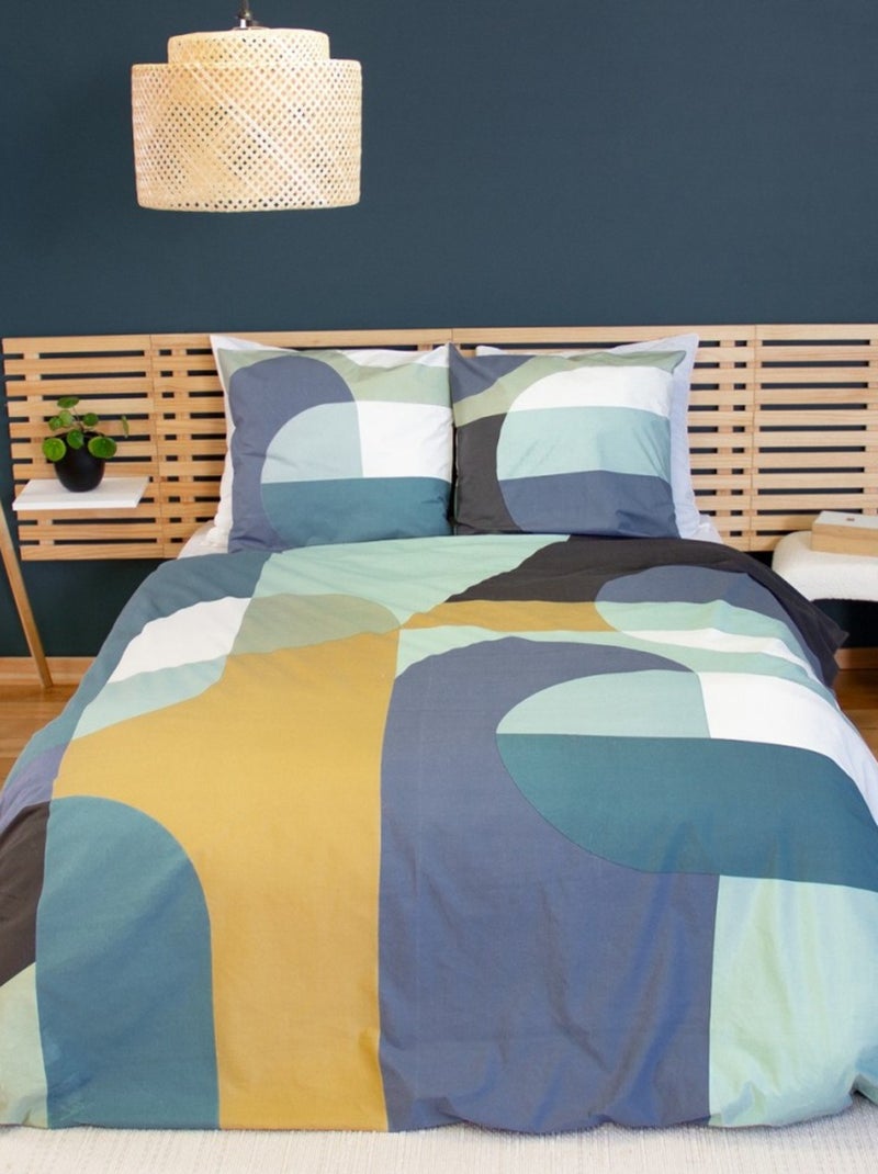 Housse de couette 240x220 JOELE + 2 taies 100% coton 57 fils/cm2 Bleu - Kiabi
