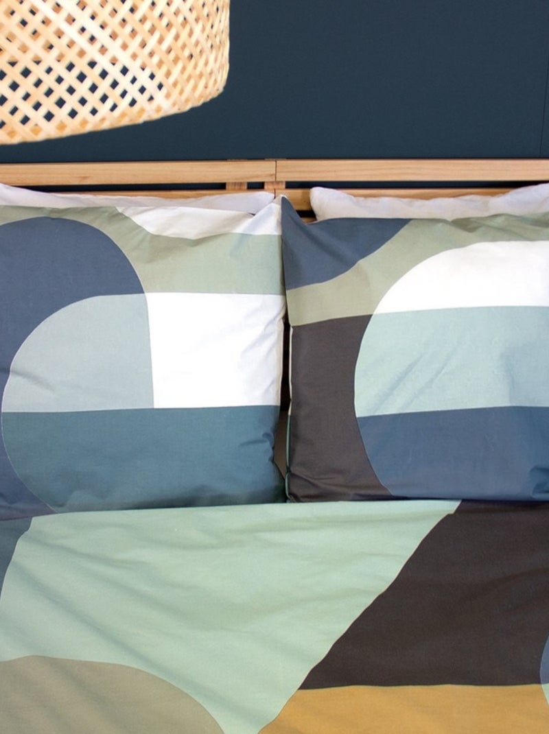 Housse de couette 240x220 JOELE + 2 taies 100% coton 57 fils/cm2 Bleu - Kiabi
