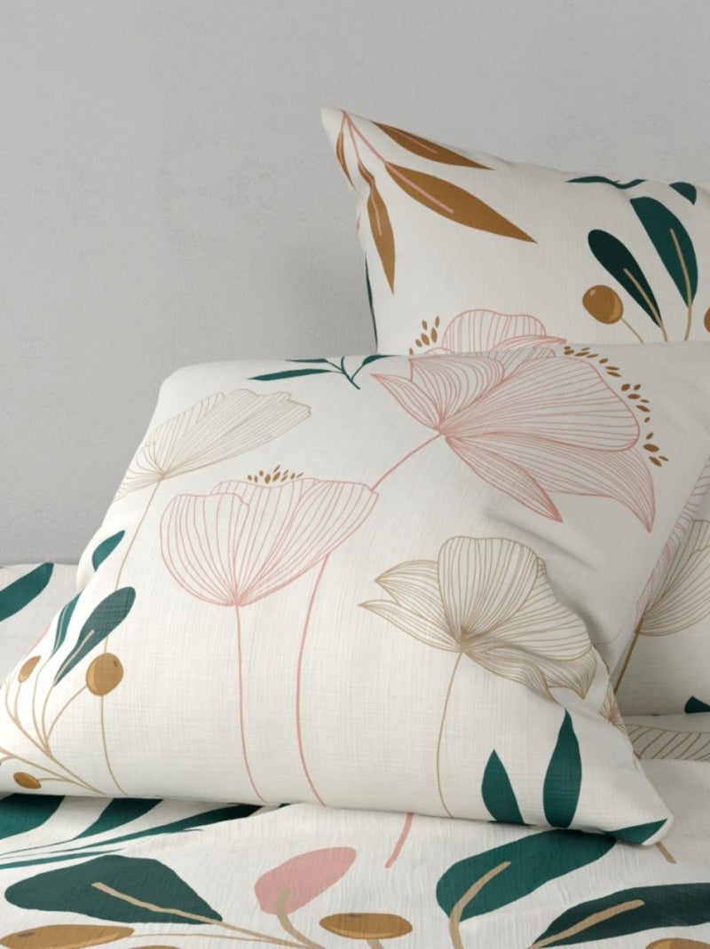 Housse de couette 240x220 KANO + 2 taies coton 57 fils Beige - Kiabi