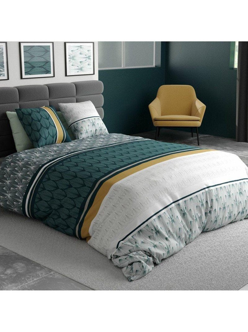 Housse de couette 240x220 Kerio + 2 taies 100% coton 57 fils Bleu - Kiabi
