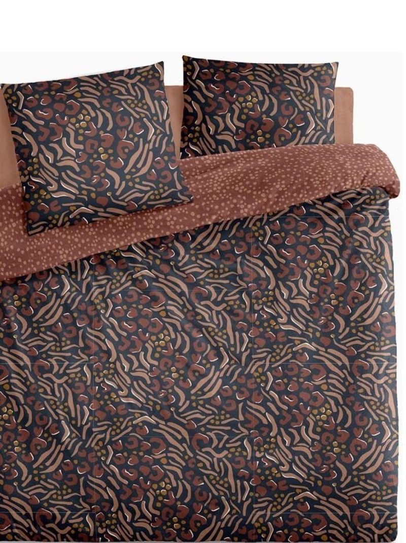 Housse de couette 240x220 Leopata + 2 taies 100% coton 57 fils Marron - Kiabi