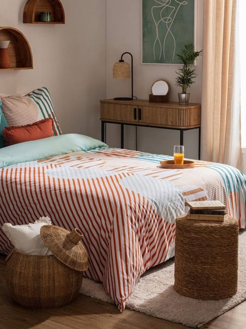 Housse de couette 240x220 Logan + 2 taies 100% coton 57 fils Bleu - Kiabi