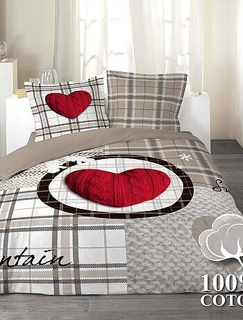 Housse de couette 240x220 Love Mountain + 2 taies coton 42 fils