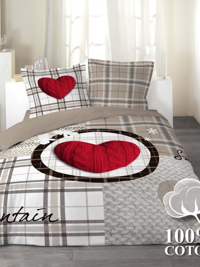 Housse de couette 240x220 Love Mountain + 2 taies coton 42 fils Beige - Kiabi