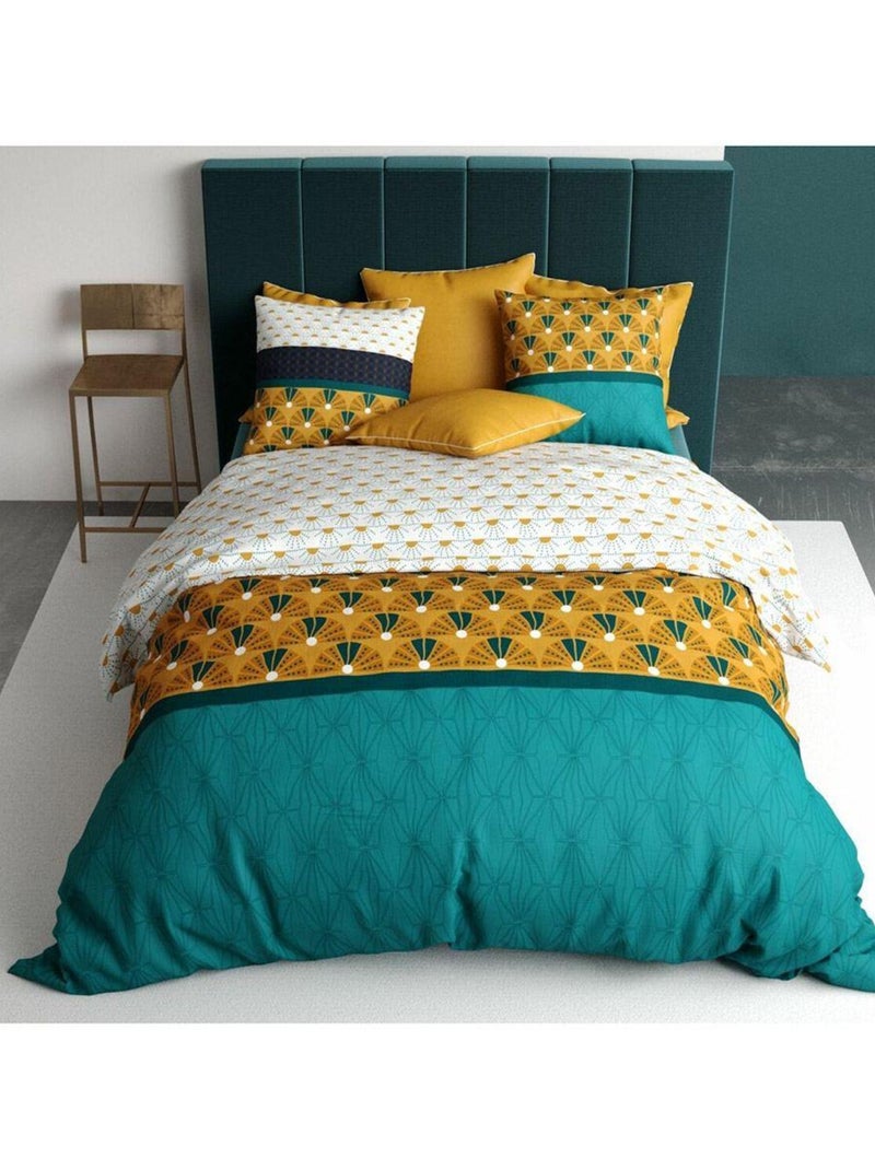 Housse de couette 240x220 Madra + 2 taies 100% coton 57 fils Vert - Kiabi