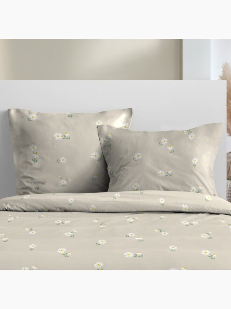 Housse de couette 240x220 MARGUERITE + 2 taies 100% microfibre Beige - Kiabi