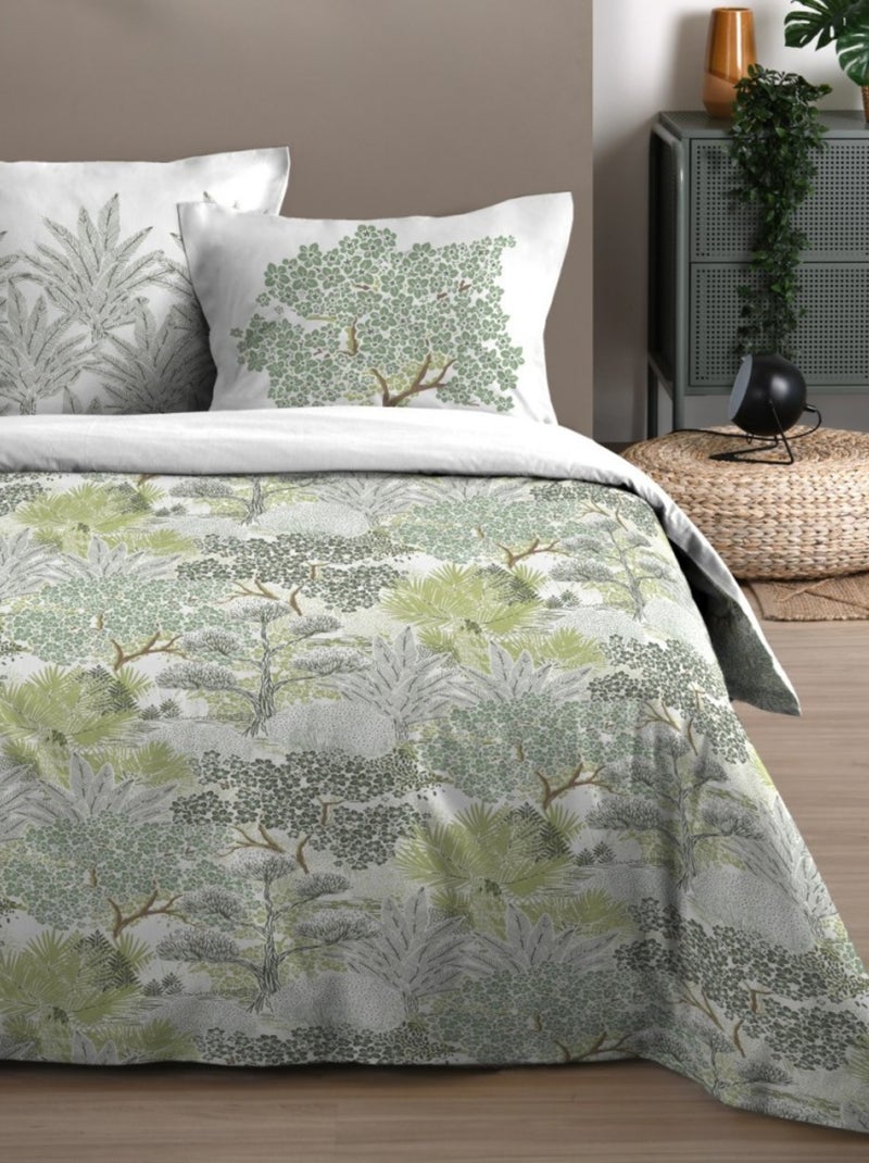 Housse de couette 240x220 MERLIN + 2 taies coton 57 fils Vert - Kiabi