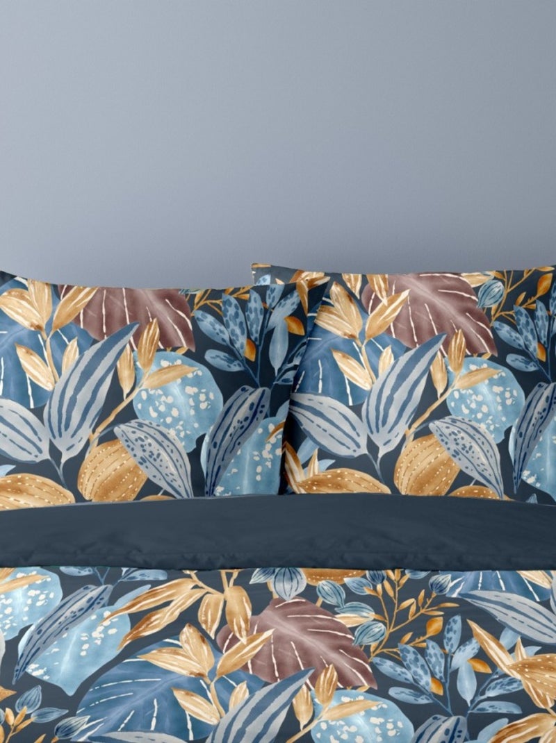 Housse de couette 240x220 MILAN + 2 taies Percale de coton Bleu - Kiabi