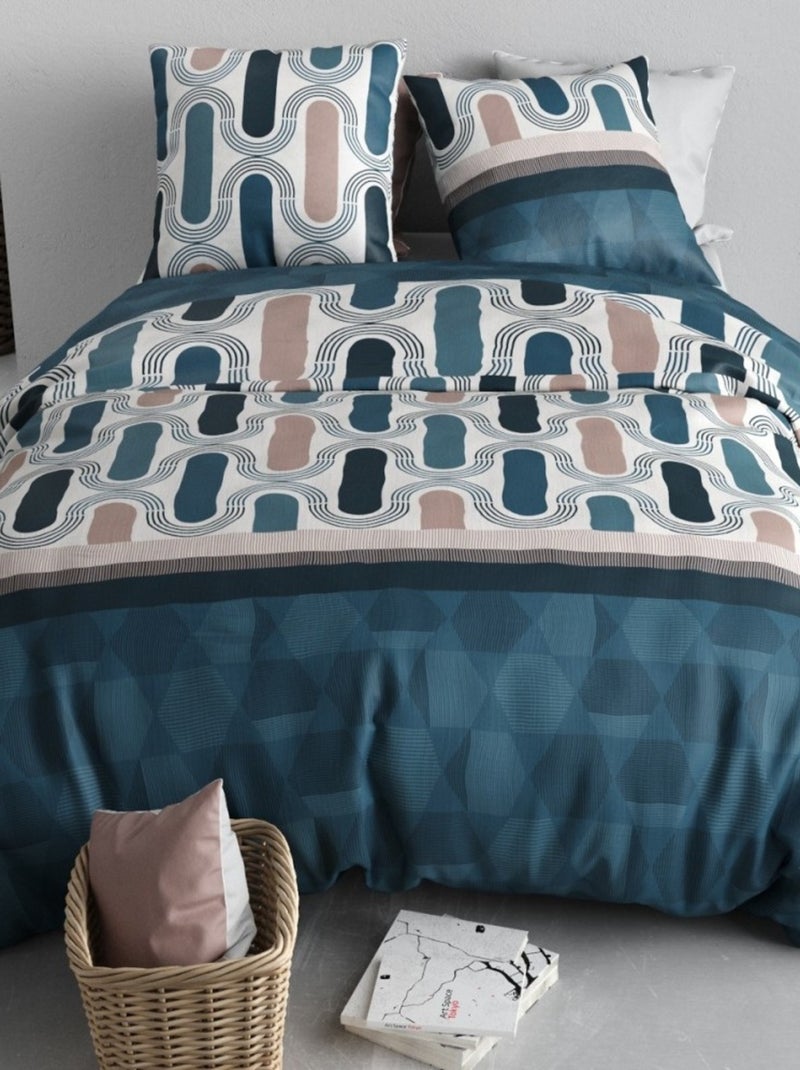 Housse de couette 240x220 MISTRI + 2 taies coton 57 fils Bleu - Kiabi