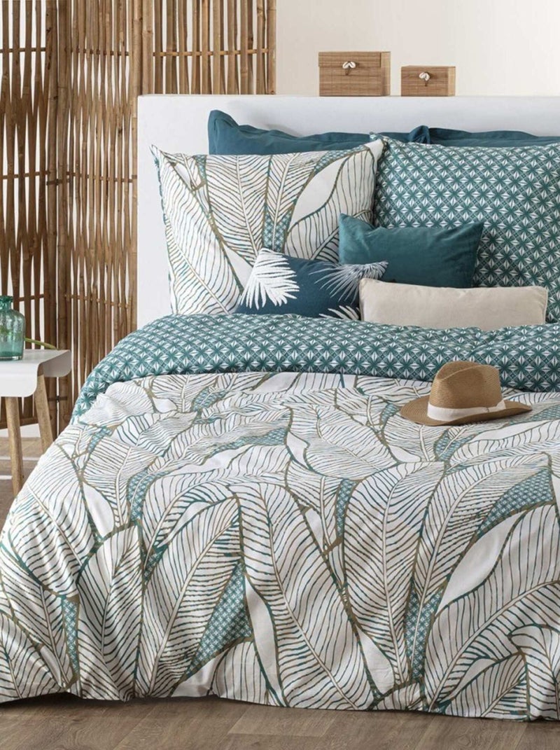Housse de couette 240x220 Moana + 2 taies 100% coton 57 fils Bleu - Kiabi