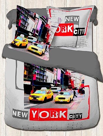 Housse de couette 240x220 NEW YORK CAB + 2 taies 100% coton