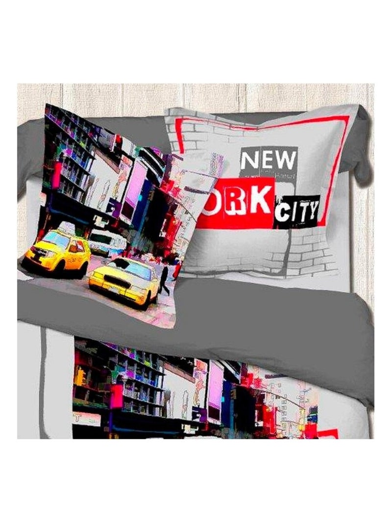 Housse de couette 240x220 NEW YORK CAB + 2 taies 100% coton Gris - Kiabi