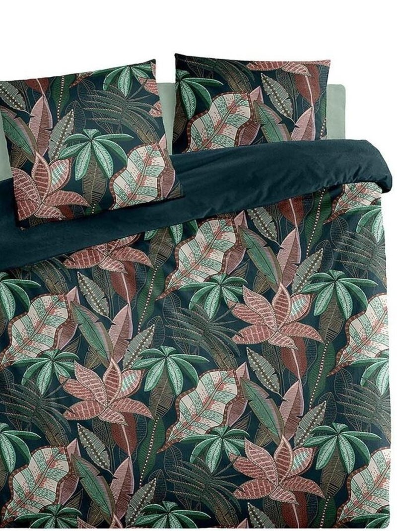 Housse de couette 240x220 Nikau vert + 2 taies 100% coton 57 fils Vert - Kiabi