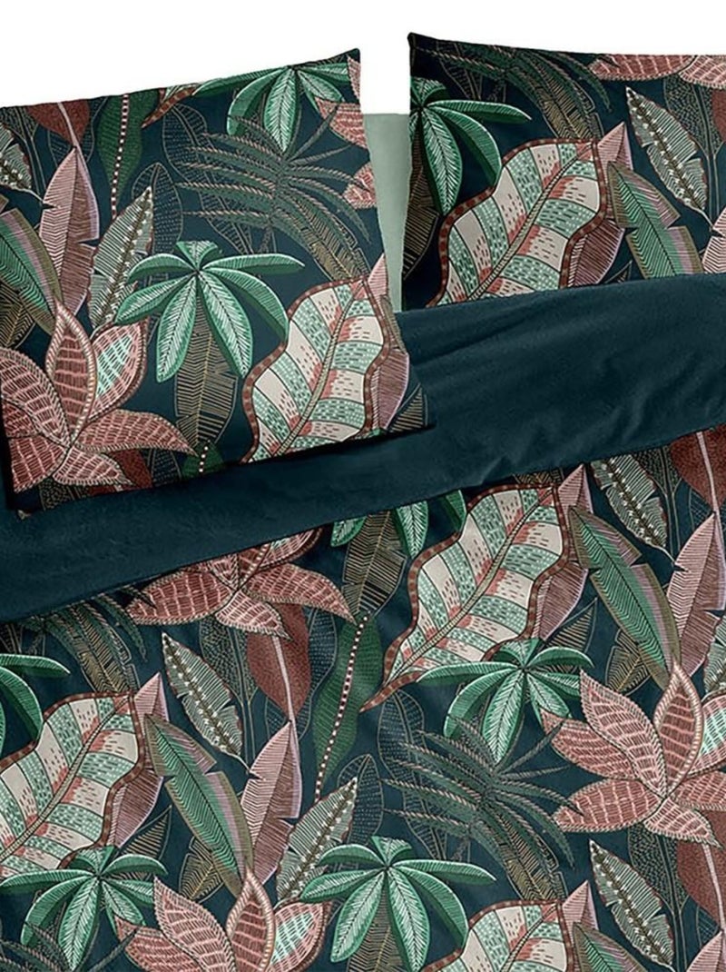 Housse de couette 240x220 Nikau vert + 2 taies 100% coton 57 fils Vert - Kiabi