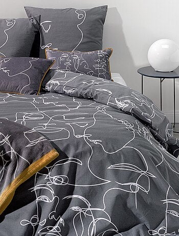 Housse de couette 220x240 Ista noir + 2 taies 100% coton