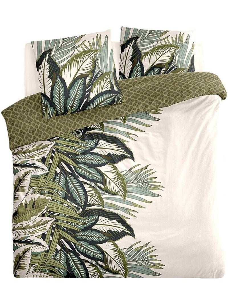 Housse de couette 240x220 Oceania + 2 taies 100% coton 57 fils Vert - Kiabi
