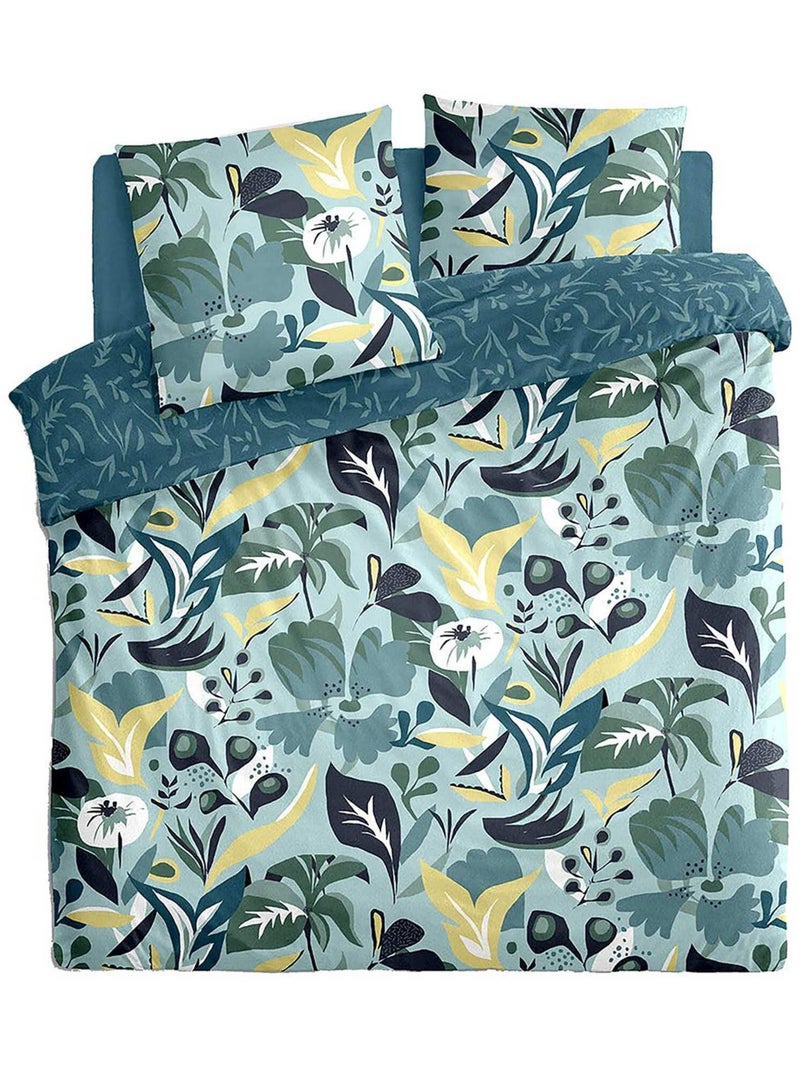 Housse de couette 240x220 Palapa + 2 taies 100% coton 57 fils Bleu - Kiabi