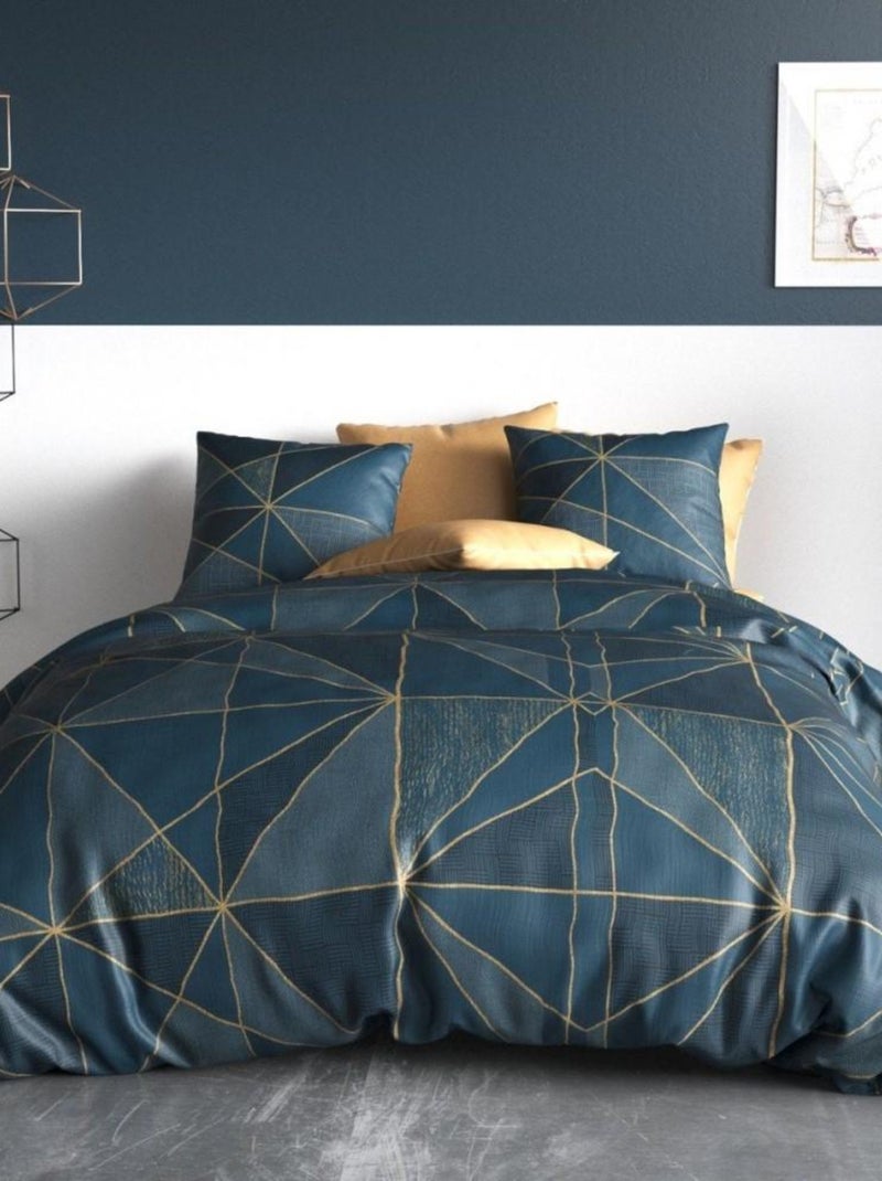 Housse de couette 240x220 RENO + 2 taies coton 57 fils Bleu - Kiabi