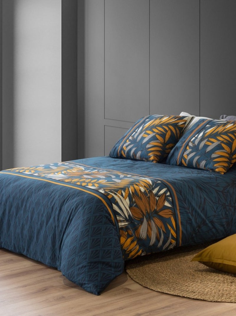 Housse de couette 240x220 SALVA + 2 taies coton 57 fils Bleu - Kiabi