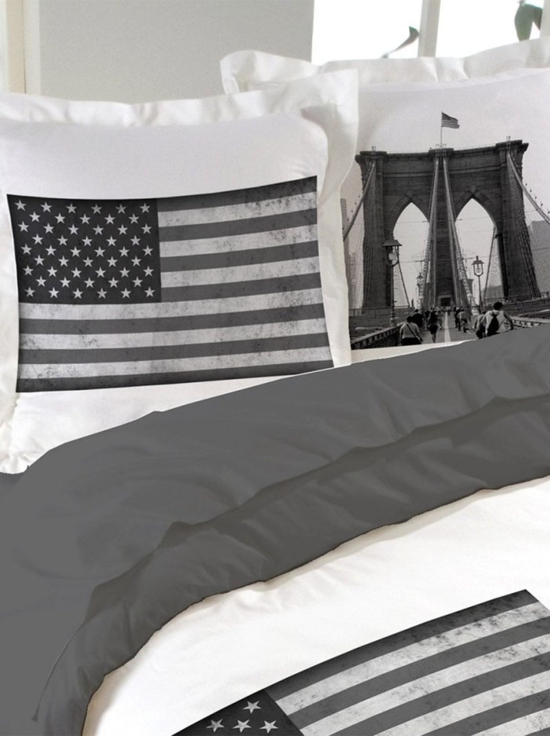 Housse de couette 240x220 Time Square + 2 taies coton 52 fils Gris - Kiabi