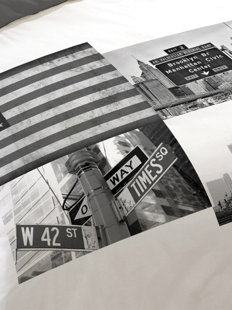 Housse de couette 240x220 Time Square + 2 taies coton 52 fils Gris - Kiabi