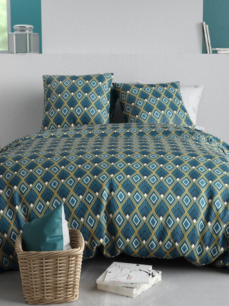 Housse de couette 240x220 TRISKA + 2 taies coton 57 fils Vert - Kiabi